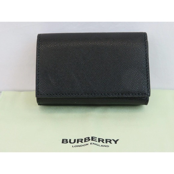 $480 BURBERRY LARK BLACK GRAINED LEATHER GOLD TB LOGO COMPACT TRIFOLD WALLET - Picture 13 of 15